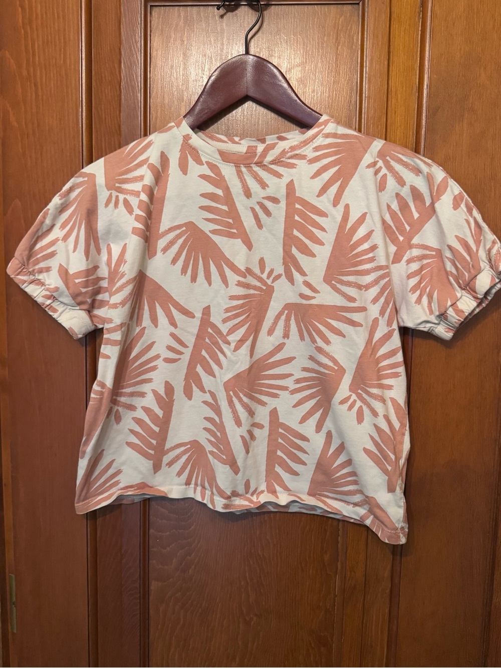 Zara Cream Tee with Terracotta Leaf Print
